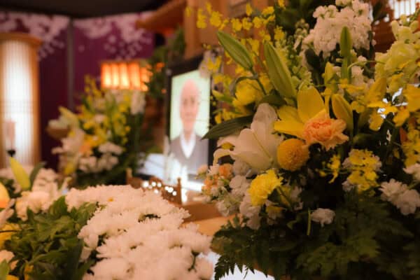 A picture of the deceased at a memorial service